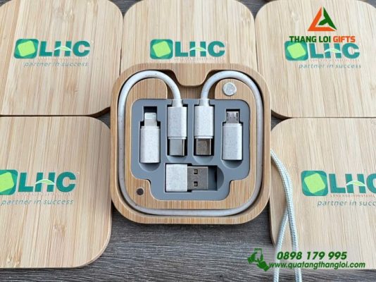Hộp Cáp Sạc Đa Năng Gỗ - In Logo Doanh Nghiệp Long Hậu LHC