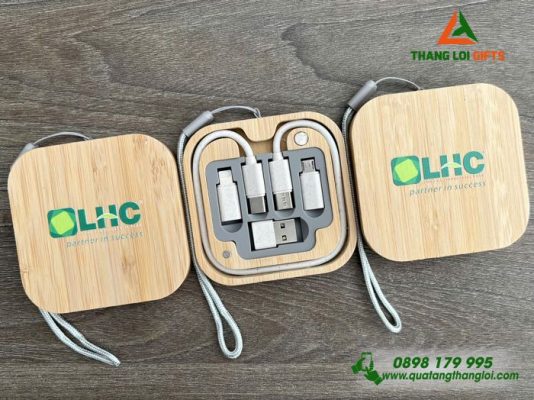 Hộp Cáp Sạc Đa Năng Gỗ - In Logo Doanh Nghiệp Long Hậu LHC