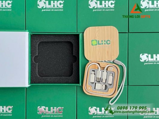 Hộp Cáp Sạc Đa Năng Gỗ - In Logo Doanh Nghiệp Long Hậu LHC