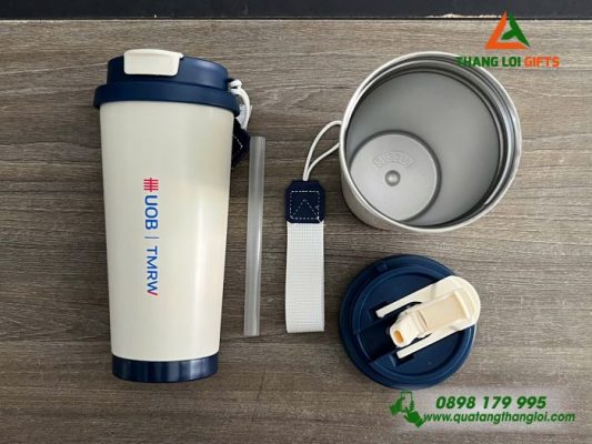 Ly Giữ Nhiệt Coffee 530ml Nắp Xanh - In Logo Ngân Hàng UOB