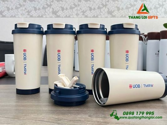 Ly Giữ Nhiệt Coffee 530ml Nắp Xanh - In Logo Ngân Hàng UOB