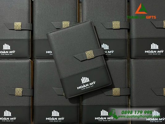 Sổ Da Bìa Còng Màu Đen - In Logo Doanh Nghiệp Hoàn Mỹ