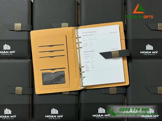 Sổ Da Bìa Còng Màu Đen - In Logo Doanh Nghiệp Hoàn Mỹ