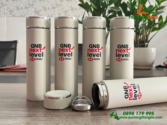 Bình Giữ Nhiệt 500ml Màu Trắng Kem - In Logo Ngân Hàng HSBC