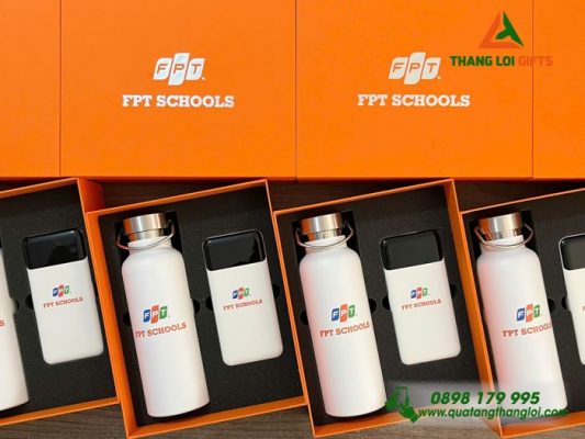Combo Quà Tặng (Bình+Pin Sạc) - In Khắc Logo Trường FPT SCHOOLS