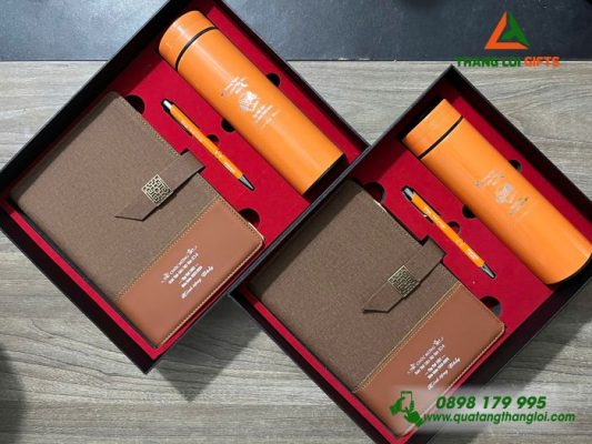 Giftset (Sổ+Bình+Bút) Màu Cam - In Khắc Nội Dung Tri Ân Thầy Cô