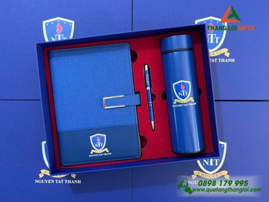 Bộ Quà Tặng (Sổ+Bình+Bút) - In Khắc Logo Đại Học Nguyễn Tất Thành