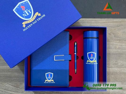 Bộ Quà Tặng (Sổ+Bình+Bút) - In Khắc Logo Đại Học Nguyễn Tất Thành