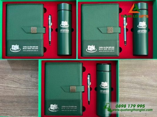 Bộ Quà Tặng (Sổ+Bình+Bút) - In Khắc Logo Trường Cao Đẳng Miền Nam