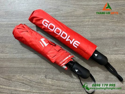 Dù Cầm Tay Gấp 3 Màu Đỏ - In Logo Doanh Nghiệp GOODWE