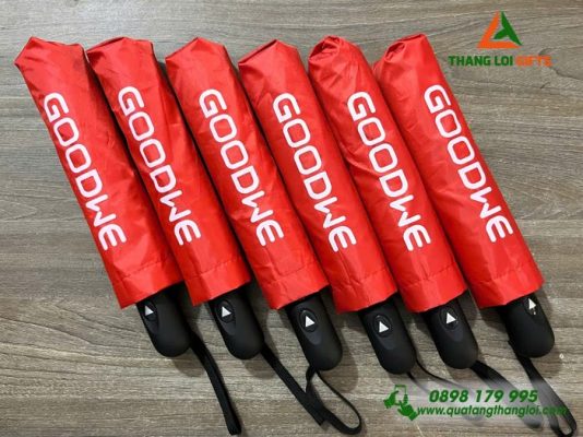 Dù Cầm Tay Gấp 3 Màu Đỏ - In Logo Doanh Nghiệp GOODWE