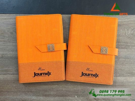 Sổ Da Bìa Còng Màu Cam - In Logo Doanh Nghiệp Journex