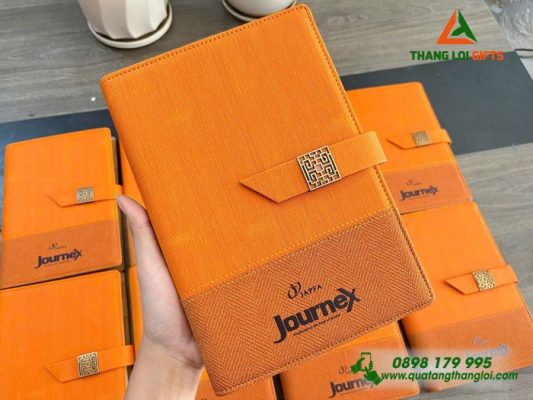 Sổ Da Bìa Còng Màu Cam - In Logo Doanh Nghiệp Journex