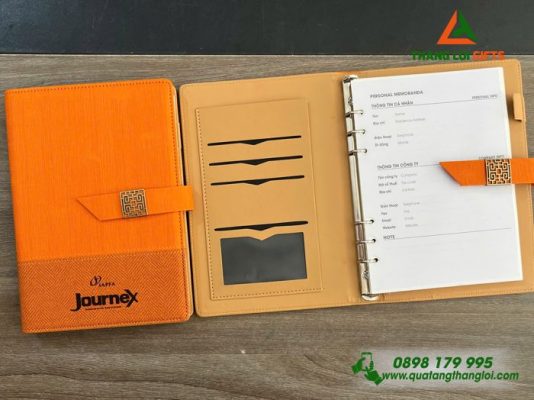 Sổ Da Bìa Còng Màu Cam - In Logo Doanh Nghiệp Journex