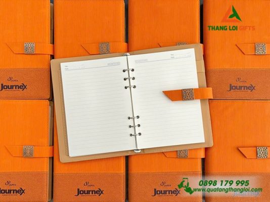 Sổ Da Bìa Còng Màu Cam - In Logo Doanh Nghiệp Journex