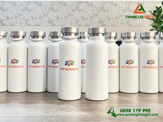 Bình Giữ Nhiệt 500ml Màu Trắng - In Logo Trường FPT Schools