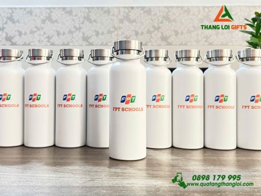 Bình Giữ Nhiệt 500ml Màu Trắng - In Logo Trường FPT Schools