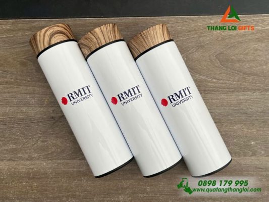 Bình Giữ Nhiệt Nắp Gỗ 500ml - In Logo Trường Đại Học RMIT