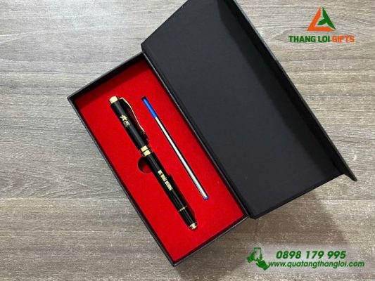 Bộ Bút Ký Kim Loại Nắp Màu Đen - In Khắc Logo MC ACADEMY