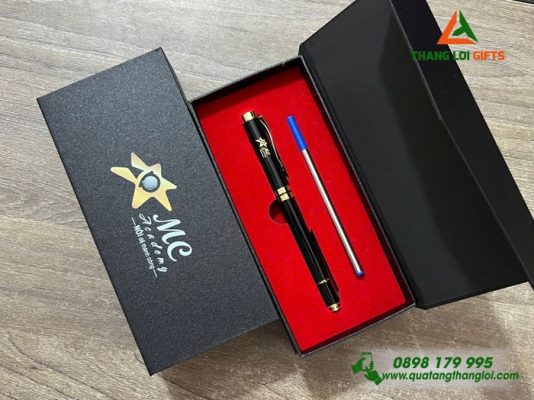 Bộ Bút Ký Kim Loại Nắp Màu Đen - In Khắc Logo MC ACADEMY