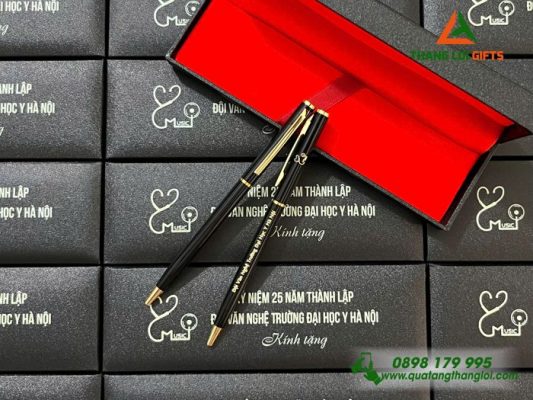 Bộ Bút Ký Kim Loại Xoay - Khắc Tên Trường Đại Học Y Hà Nội