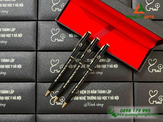 Bộ Bút Ký Kim Loại Xoay - Khắc Tên Trường Đại Học Y Hà Nội