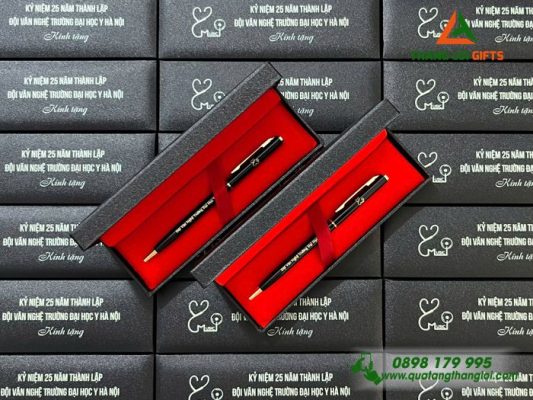 Bộ Bút Ký Kim Loại Xoay - Khắc Tên Trường Đại Học Y Hà Nội