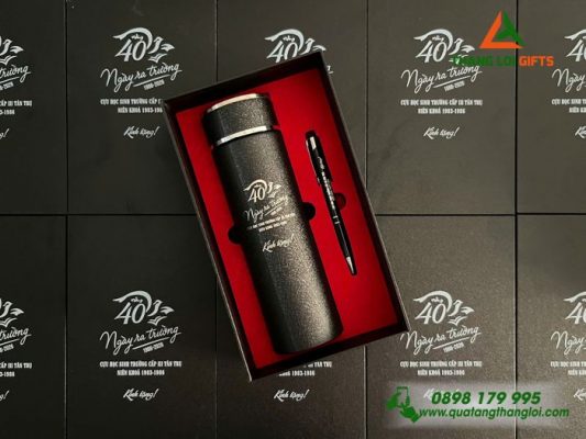 Set Quà Tặng (Bình+Bút) - In Khắc Logo 40 Năm Trường Cấp III Tân Trụ