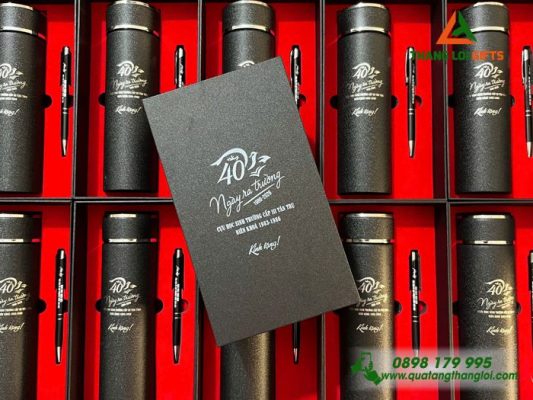 Set Quà Tặng (Bình+Bút) - In Khắc Logo 40 Năm Trường Cấp III Tân Trụ