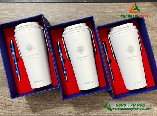 Bộ Quà Tặng (Ly Lock+Bút) - In Khắc Logo Trường THCS Lương Định Của