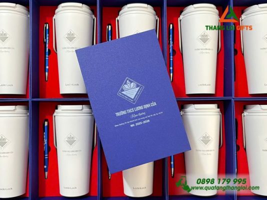 Bộ Quà Tặng (Ly Lock+Bút) - In Khắc Logo Trường THCS Lương Định Của