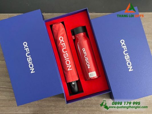 Giftset (Dù Cầm Tay+Bình Giữ Nhiệt) - In Logo Thương Hiệu FUSION