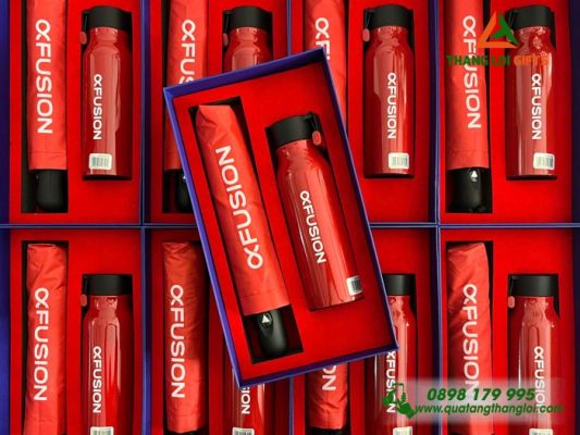 Giftset (Dù Cầm Tay+Bình Giữ Nhiệt) - In Logo Thương Hiệu FUSION