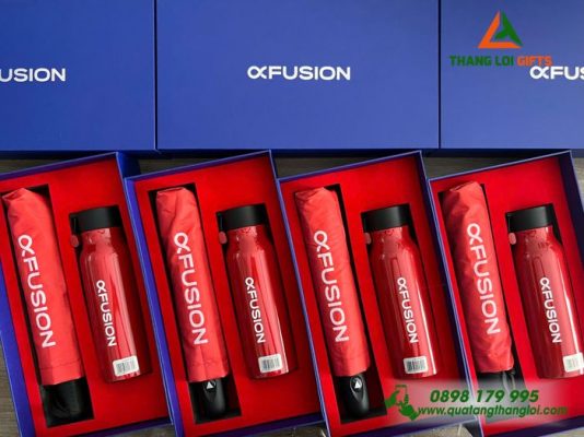 Giftset (Dù Cầm Tay+Bình Giữ Nhiệt) - In Logo Thương Hiệu FUSION