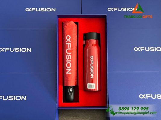 Giftset (Dù Cầm Tay+Bình Giữ Nhiệt) - In Logo Thương Hiệu FUSION