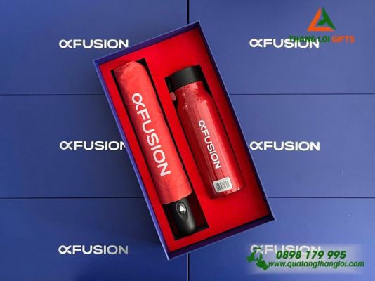 Giftset (Dù Cầm Tay+Bình Giữ Nhiệt) - In Logo Thương Hiệu FUSION
