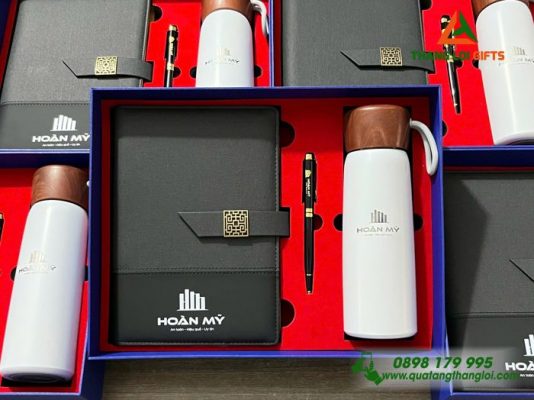 Bộ Quà Tặng (Sổ+ Bình+ Bút) – In Khắc Logo Doanh Nghiệp Hoàn Mỹ