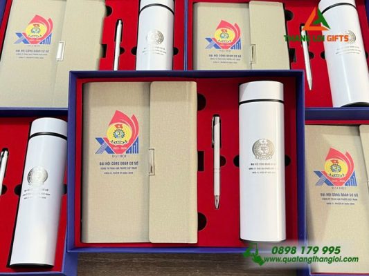 Bộ Quà Tặng (Sổ+Bình+Bút) In Khắc Logo Đại Hội Công Đoàn