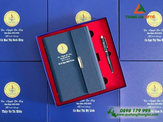 Bộ Quà Tặng (Sổ+Bút) - In Khắc Logo Trường THPT Võ Thị Sáu