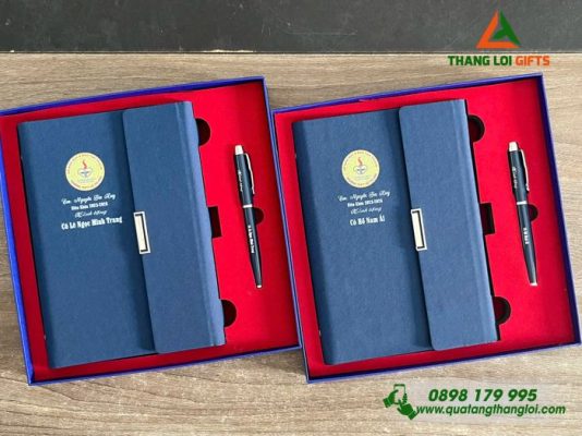 Bộ Quà Tặng (Sổ+Bút) - In Khắc Logo Trường THPT Võ Thị Sáu
