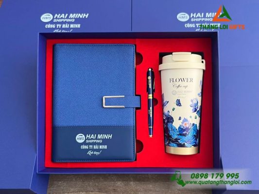 Giftset (Sổ+Ly+Bút) - In Khắc Logo Doanh Nghiệp Hải Minh Shipping