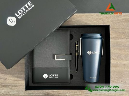 Giftset (Sổ+Ly Lock+Bút) Màu Đen In Khắc Logo Lotte Wellfood