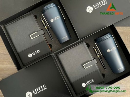 Giftset (Sổ+Ly Lock+Bút) Màu Đen In Khắc Logo Lotte Wellfood