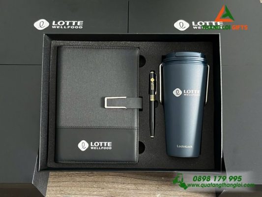 Giftset (Sổ+Ly Lock+Bút) Màu Đen In Khắc Logo Lotte Wellfood