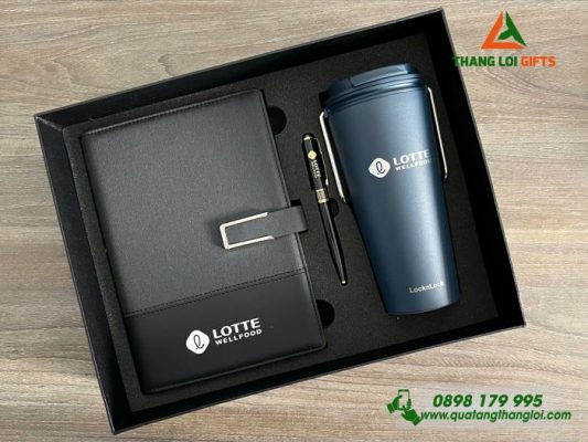 Giftset (Sổ+Ly Lock+Bút) Màu Đen In Khắc Logo Lotte Wellfood