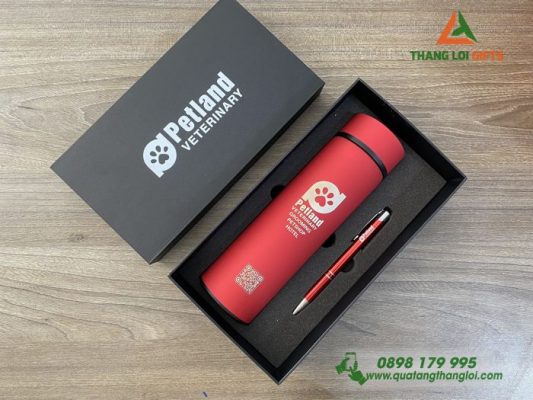 Bộ Quà Tặng (Bình+Bút) In Khắc Logo Doanh Nghiệp PETLAND