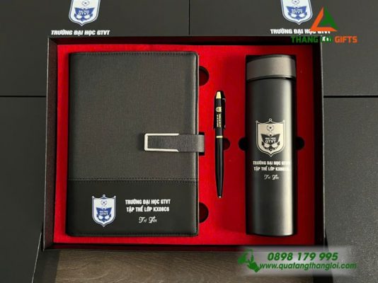 Combo Quà Tặng (Sổ+Bình+Bút) - In Khắc Logo Trường Đại Học GTVT