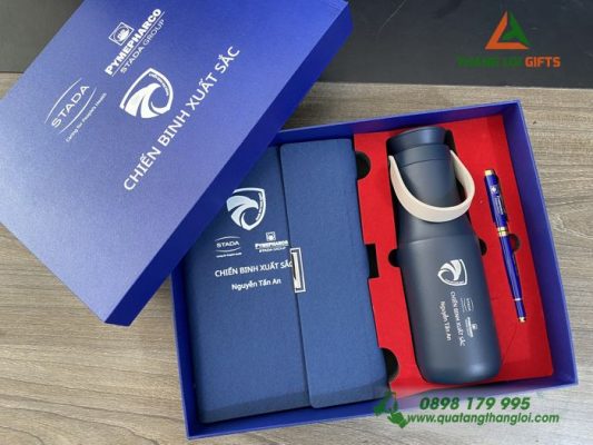 Set Quà Tặng  (Sổ+Bình Lock+Bút) In Khắc Logo Doanh Nghiệp STADA GROUP