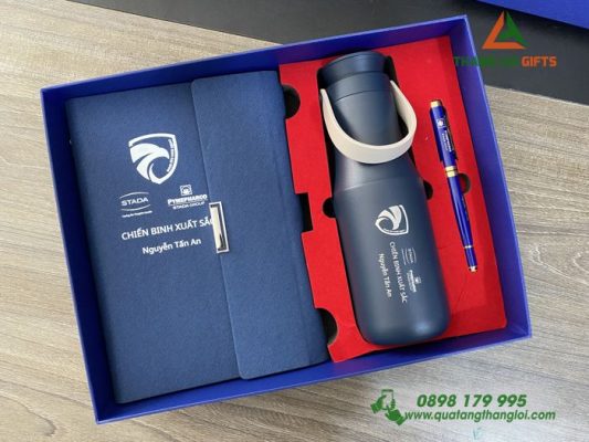 Set Quà Tặng  (Sổ+Bình Lock+Bút) In Khắc Logo Doanh Nghiệp STADA GROUP