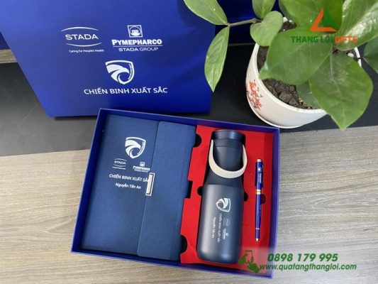 Set Quà Tặng  (Sổ+Bình Lock+Bút) In Khắc Logo Doanh Nghiệp STADA GROUP